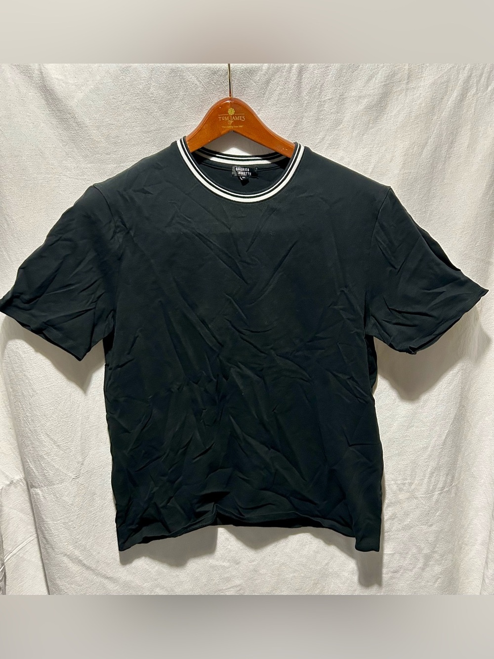 Galeries Lafayette Black Tee Varsity Stripe Ringer Collar French Brand XL Mens